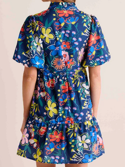 Floral V-neck puff sleeve dress