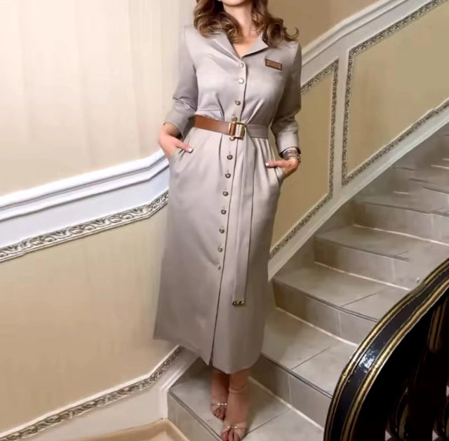 Elegant Button Shirt Dress with Belt