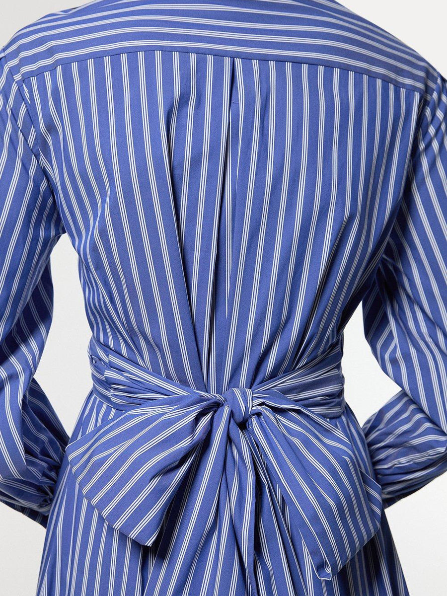 Stripe Long Balloon Sleeves Woven Wrap Detail Shirt Dress