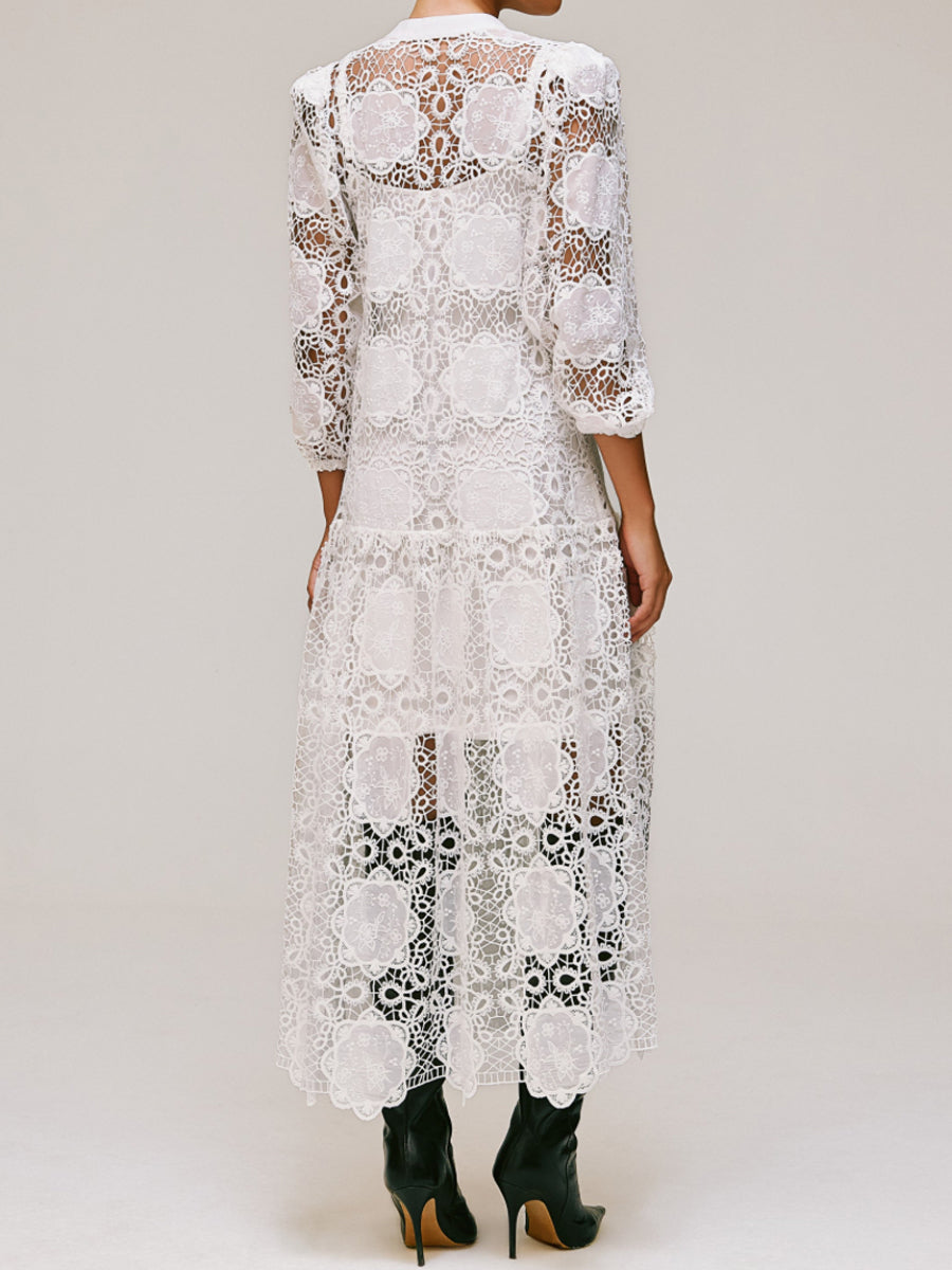 Lace See-through Long Sleeve Maxi Dress