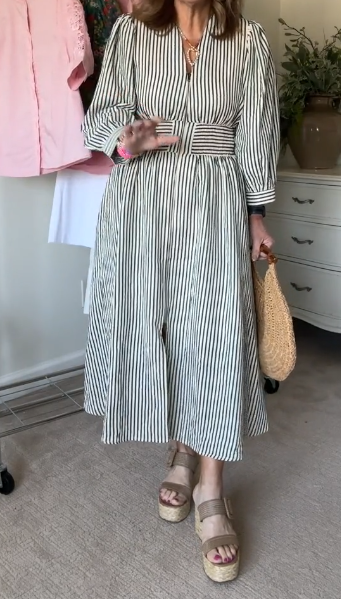 Casual Striped V Neck Dress