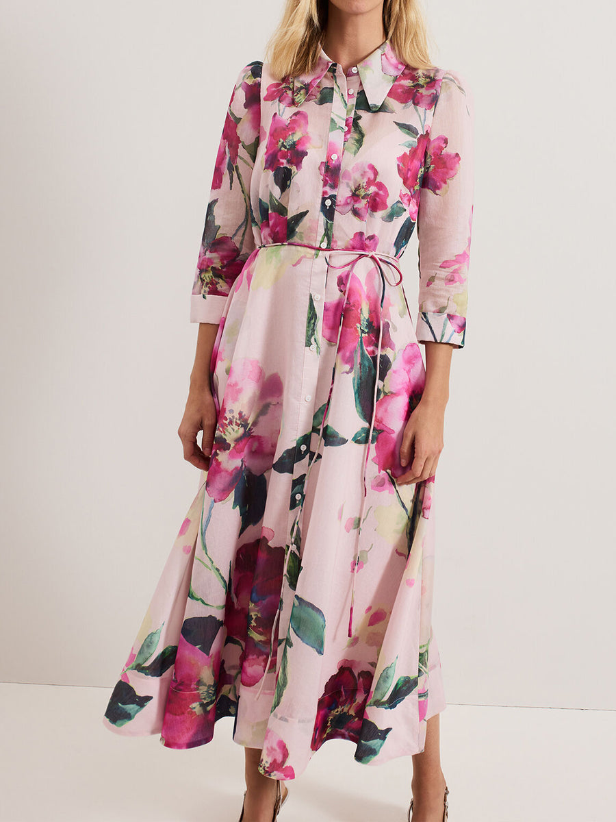 Elegant Cropped Sleeves Printed Dress