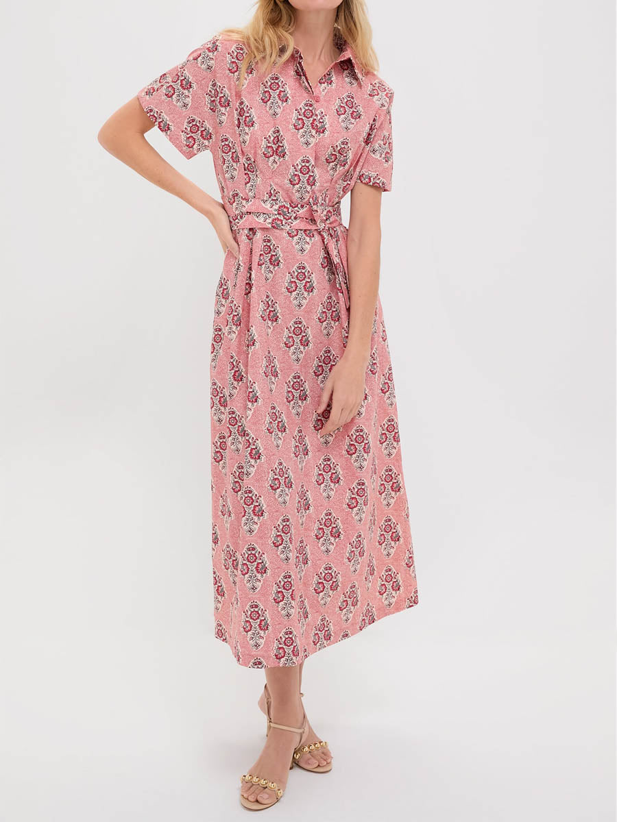 Short Dolman Sleeve Printed Belted Dress