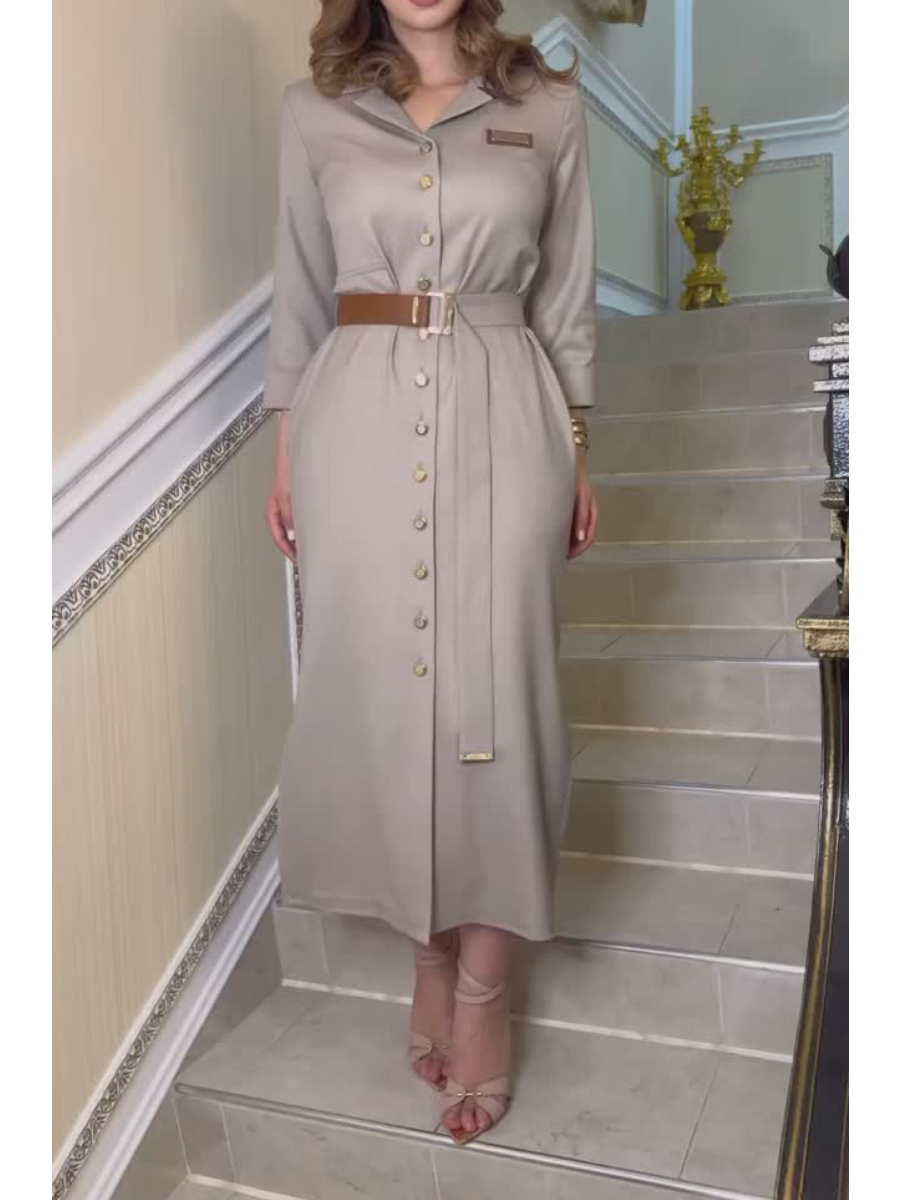 Elegant Button Shirt Dress with Belt