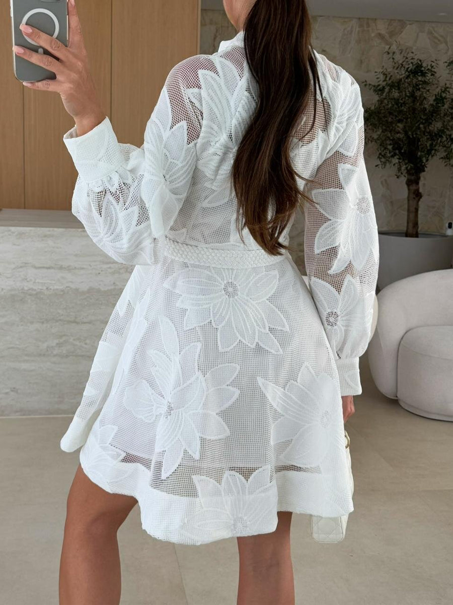 Embroidered Lace Tie Up Mini Dress