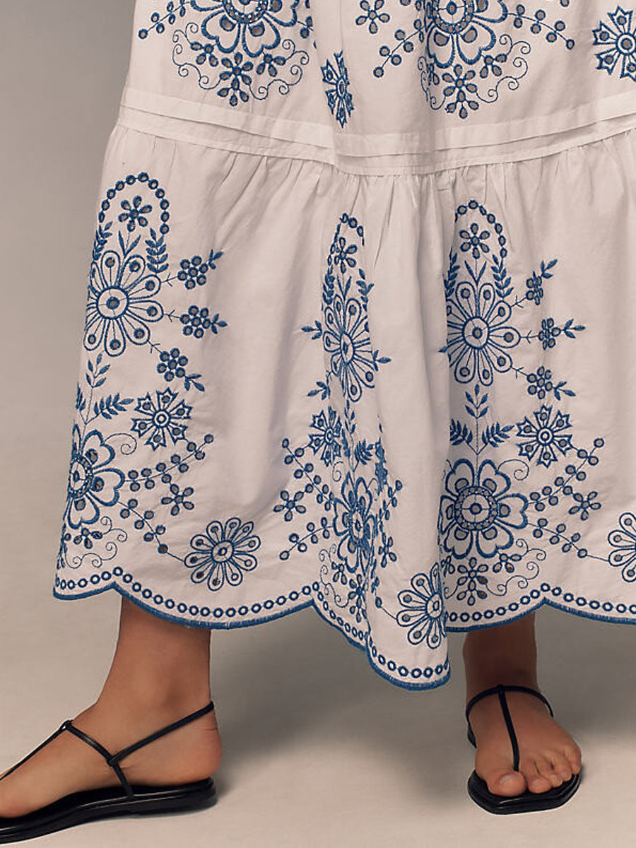 Eyelet Short Sleeve Maxi Dress