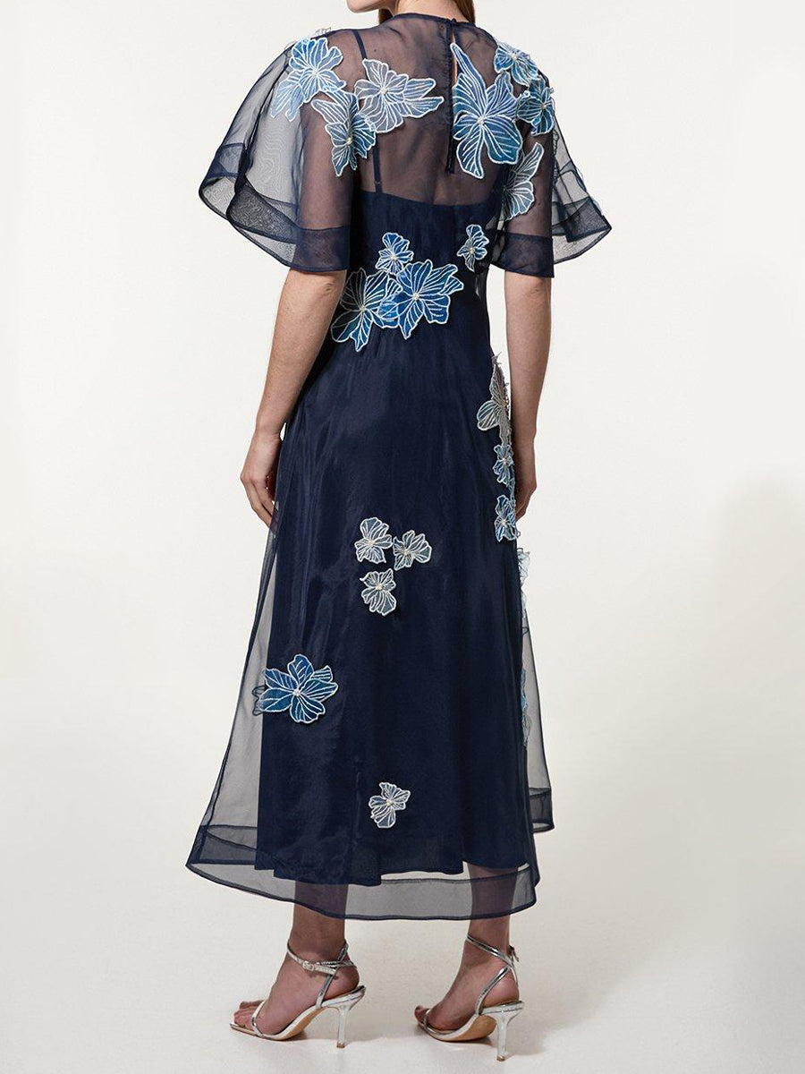 Floral Applique See-through Maxi Dress