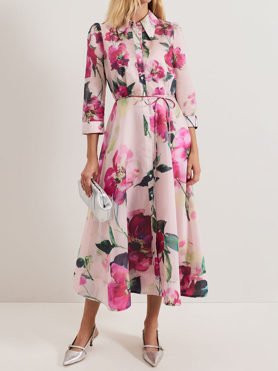 Elegant Cropped Sleeves Printed Dress