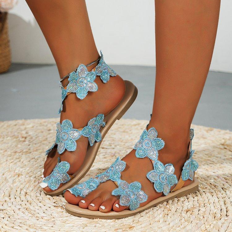 A5014 Flowers Butterfly Pattern Toe Ring Slingback Beach Sandals