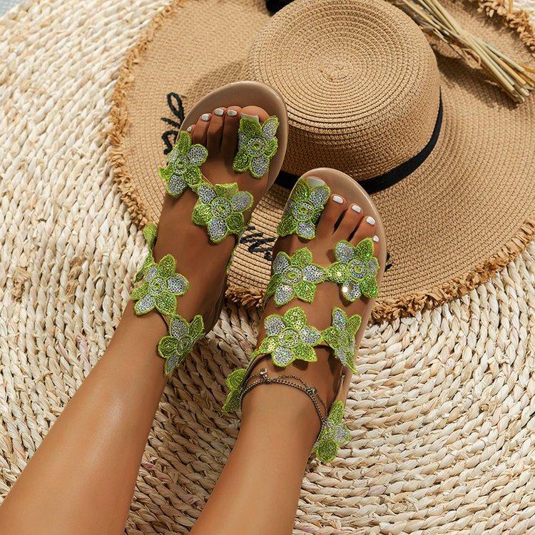 A5014 Flowers Butterfly Pattern Toe Ring Slingback Beach Sandals