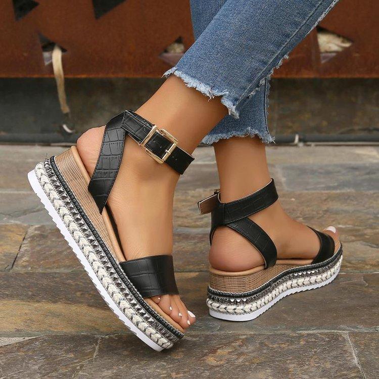 B156 Summer New Retro Casual Women's Wedge Sandals